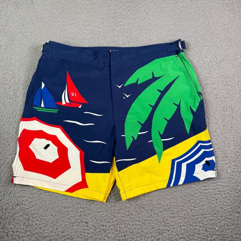 Polo Ralph Lauren Monaco Swim Trunks Shorts Mens 32 Beach Sailing Print 7" Lined
